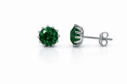 14k Solid White Gold 6mm Round Birthstone Stud Earrings with Screw Back