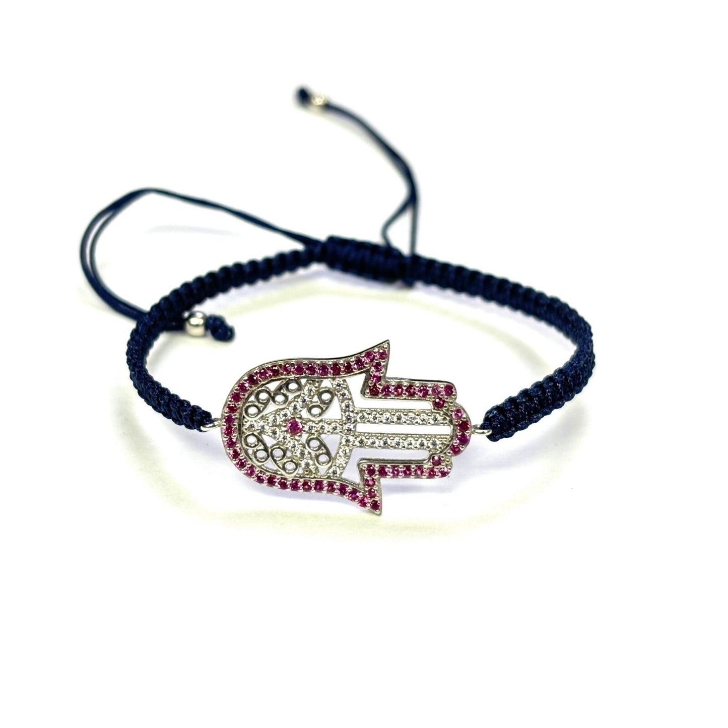 925 Sterling Silver  C Z Hamsa Bracelet 6" Adjustable to 11"