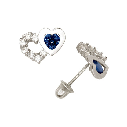 14K Yellow & White Gold Classic CZ Heart Shaped Stud Earrings for Women