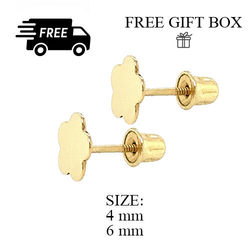 14K Yellow Gold Flower CZ Stud Earring with screw back