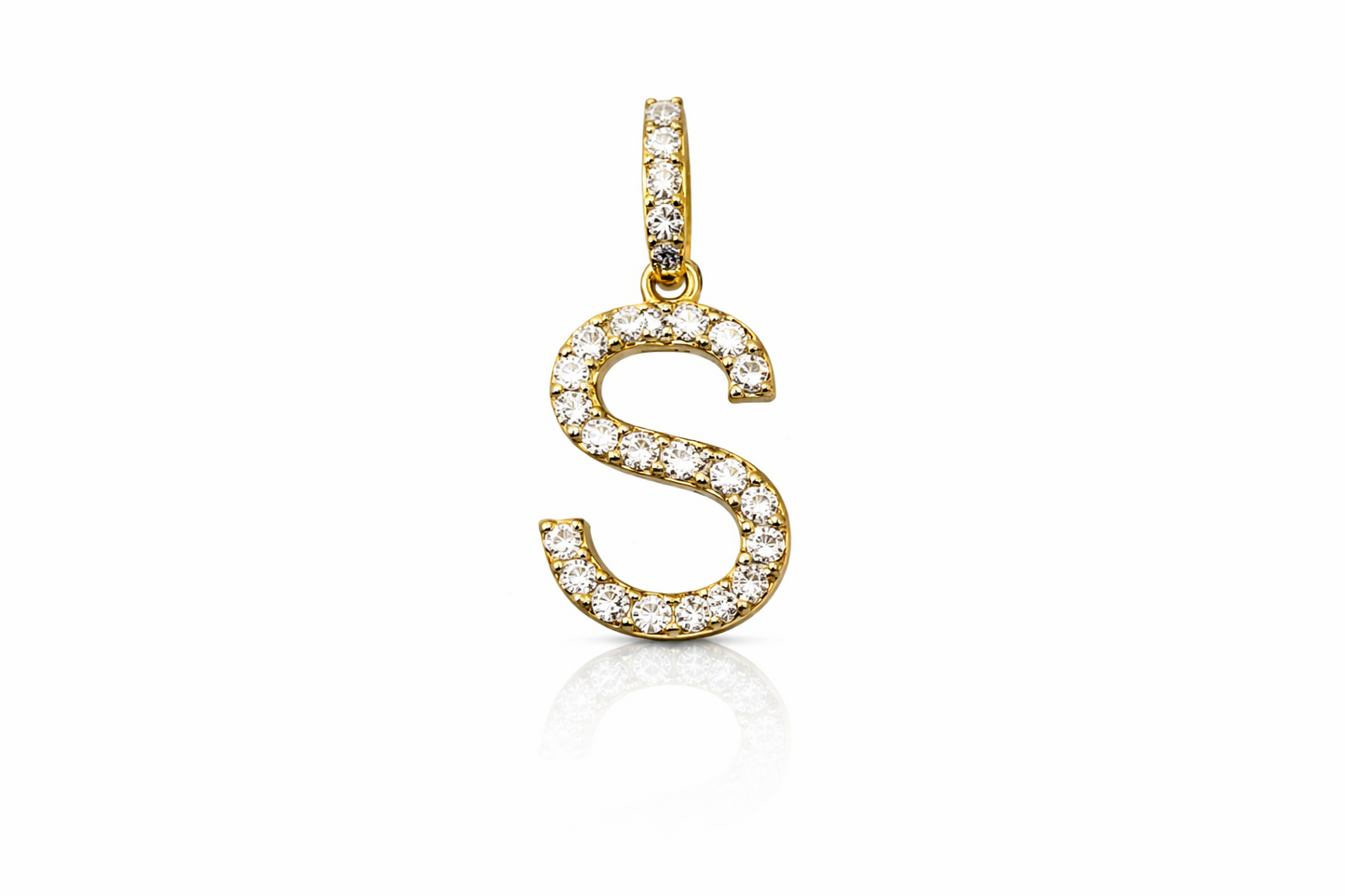 14k Yellow Gold Initial Letter CZ Pendant: Medium