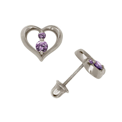 14K Yellow & White Gold Beutiful CZ Heart Shaped Stud Earrings for Women