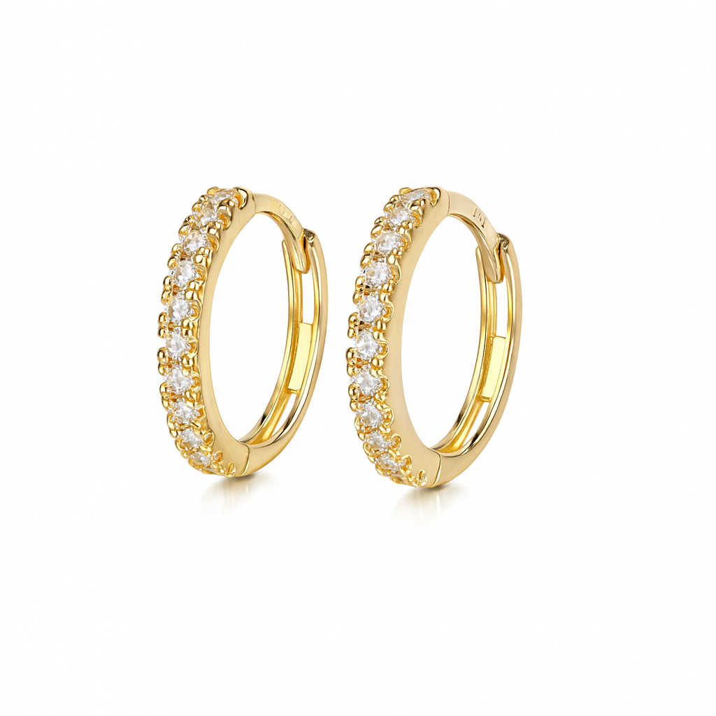14k Yellow and White Gold CZ Huggie Hoop Earrings