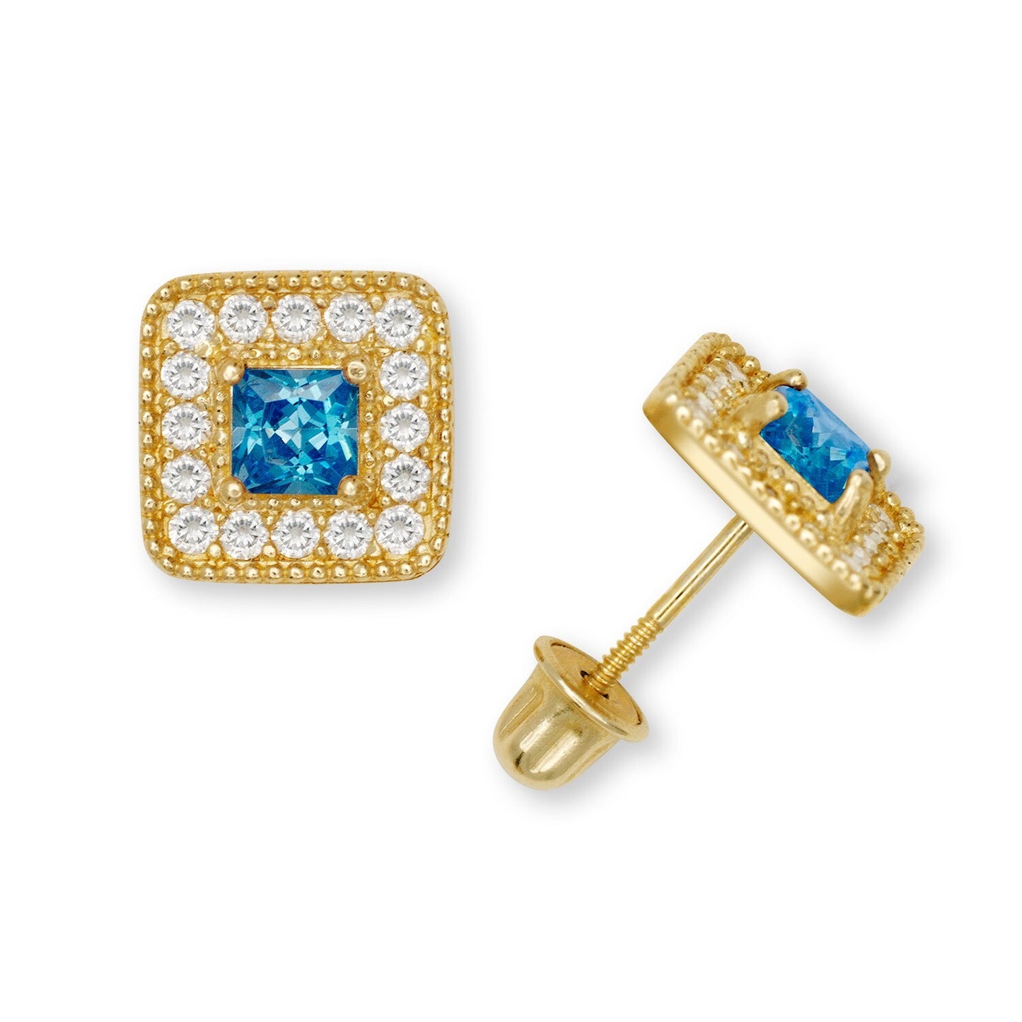 14K Yellow & White Gold Cubic Zirconia Square Fashion Earrings for Women
