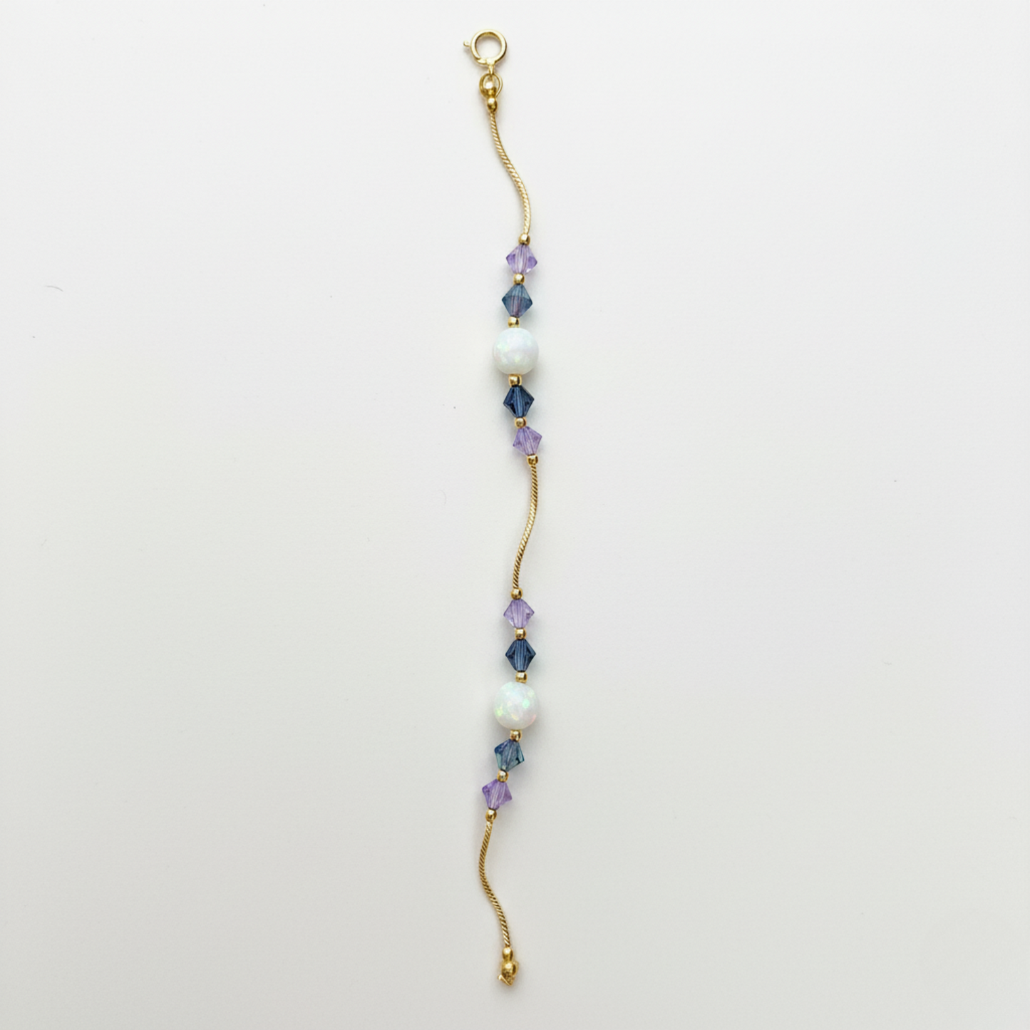 14k Yellow Gold Baby Bracelet made with Opal and Crystals from Swarovski