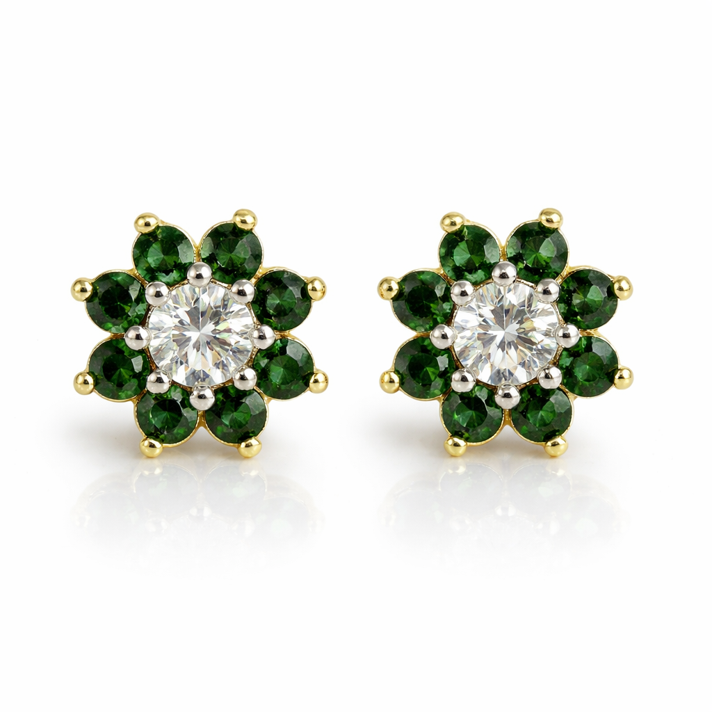 14k Yellow Gold Flower Stud Earrings with screw back