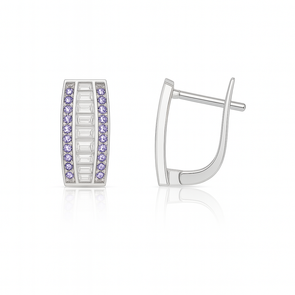 14k White Gold CZ Beautiful Leverback Earrings for Women