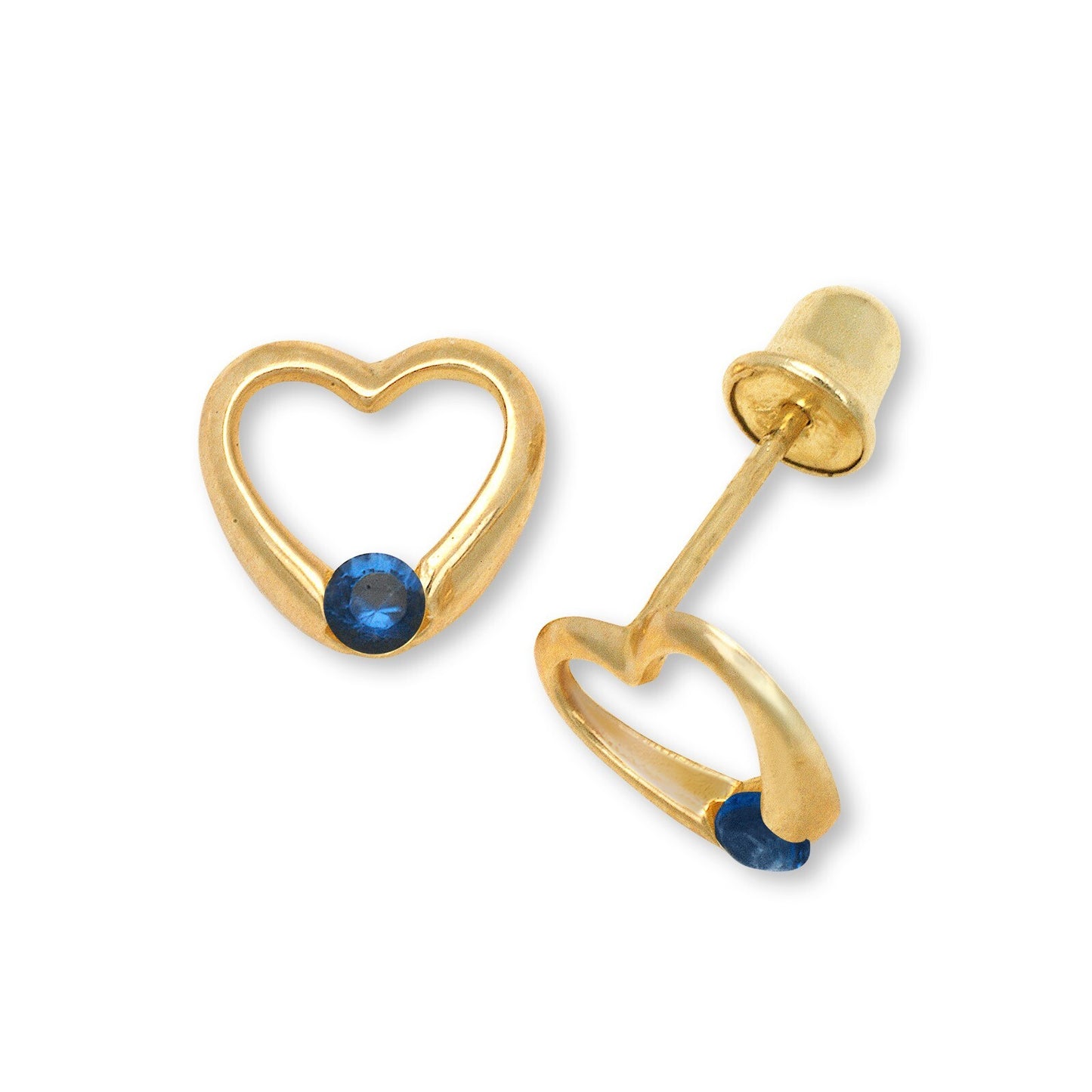 14K Yellow Gold Girl & Children's 12 Month Birthstone Heart Shape Stud Earrings