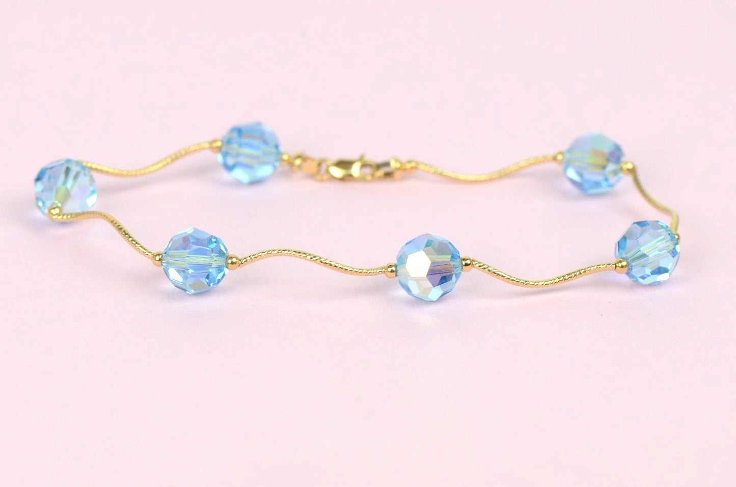 14kYellow Gold swarovski crystals Beads 3pcsWomen Set:Necklace,Bracelet,Earrings