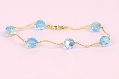 14kYellow Gold swarovski crystals Beads 3pcsWomen Set:Necklace,Bracelet,Earrings