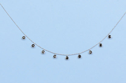 14K White Gold Necklace By The Yard With Round Shaped Black CZ 18" Cleopatra