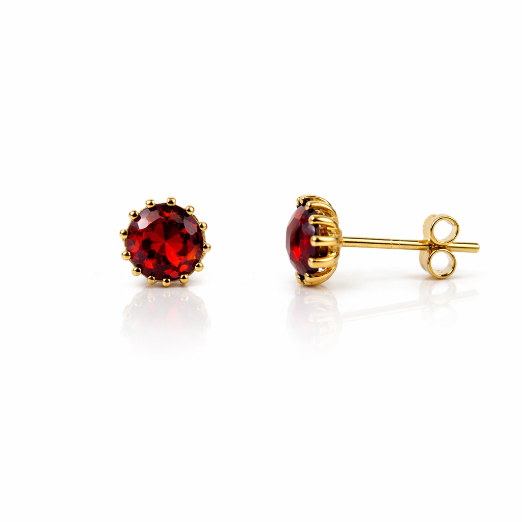 14k Solid Yellow Gold 6mm Round Birthstone Push Back Earrings