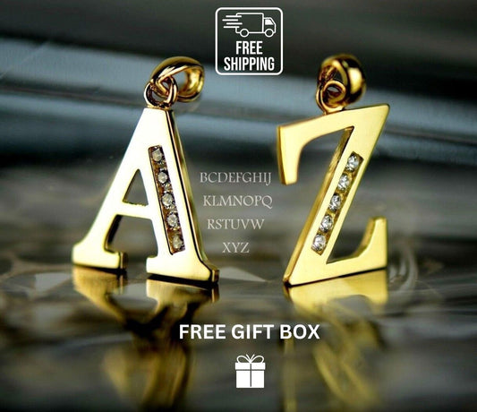 14k Solid Yellow Gold Letter Initial CZ Pendant