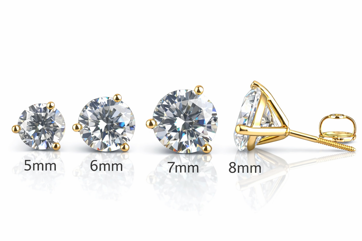 14k Yellow Gold Round AAA Quality CZ Martini Stud Earrings with Screw Back