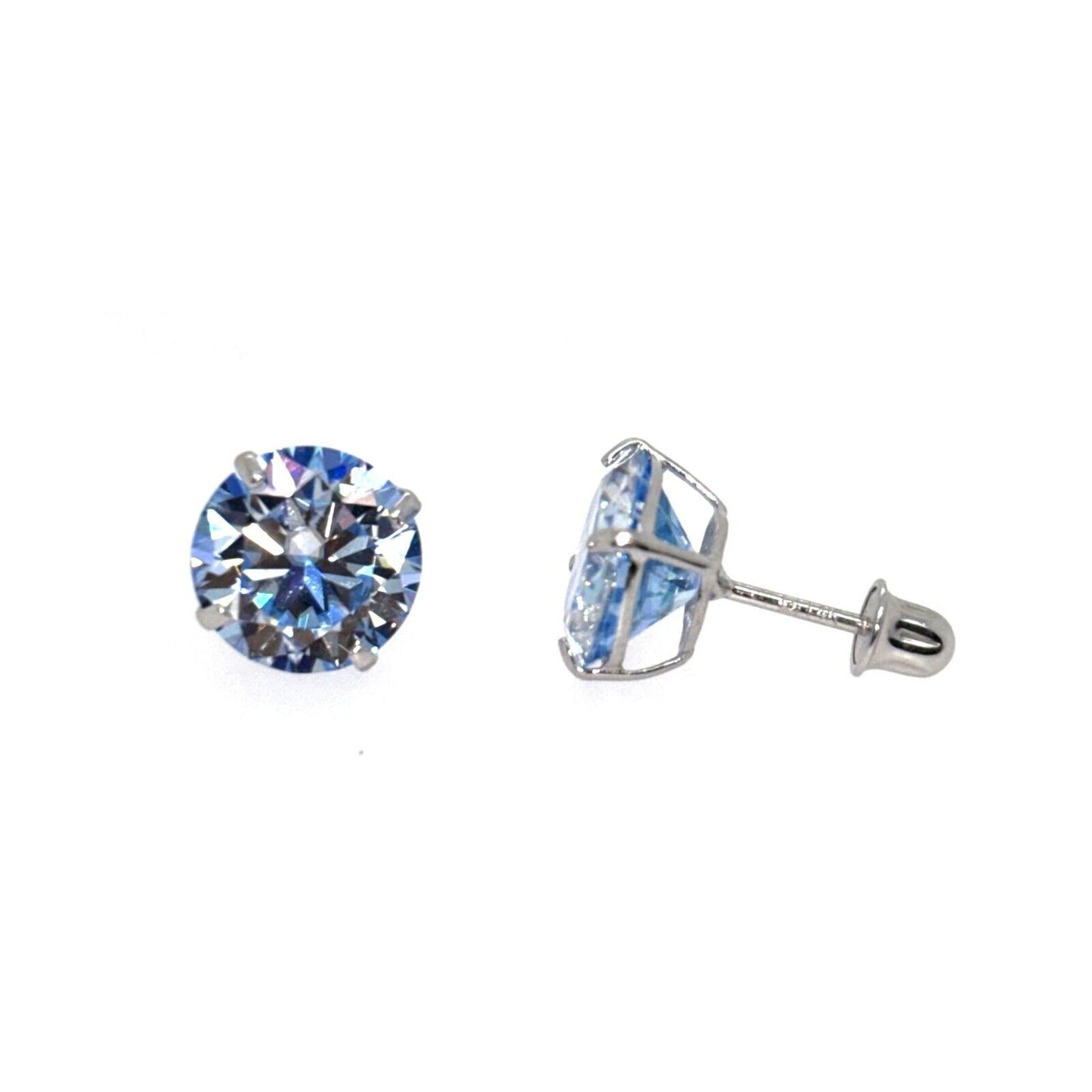 14K Gold GRA Certified D-VVS1 Ocean Blue Moissanite Screw Back Studs Earrings