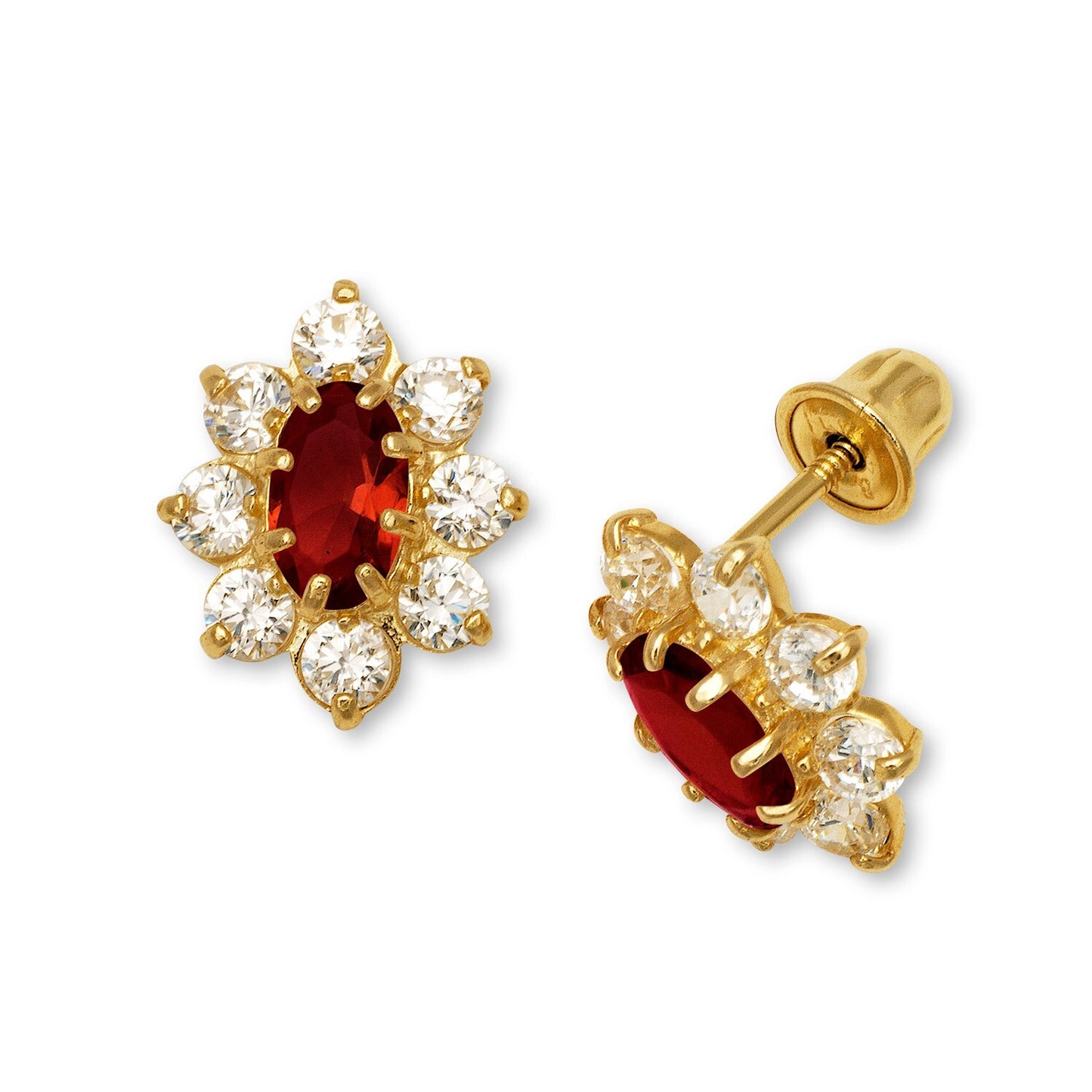 14K Yellow & White Gold CZ Flower Stud Screw Back Earrings for Women