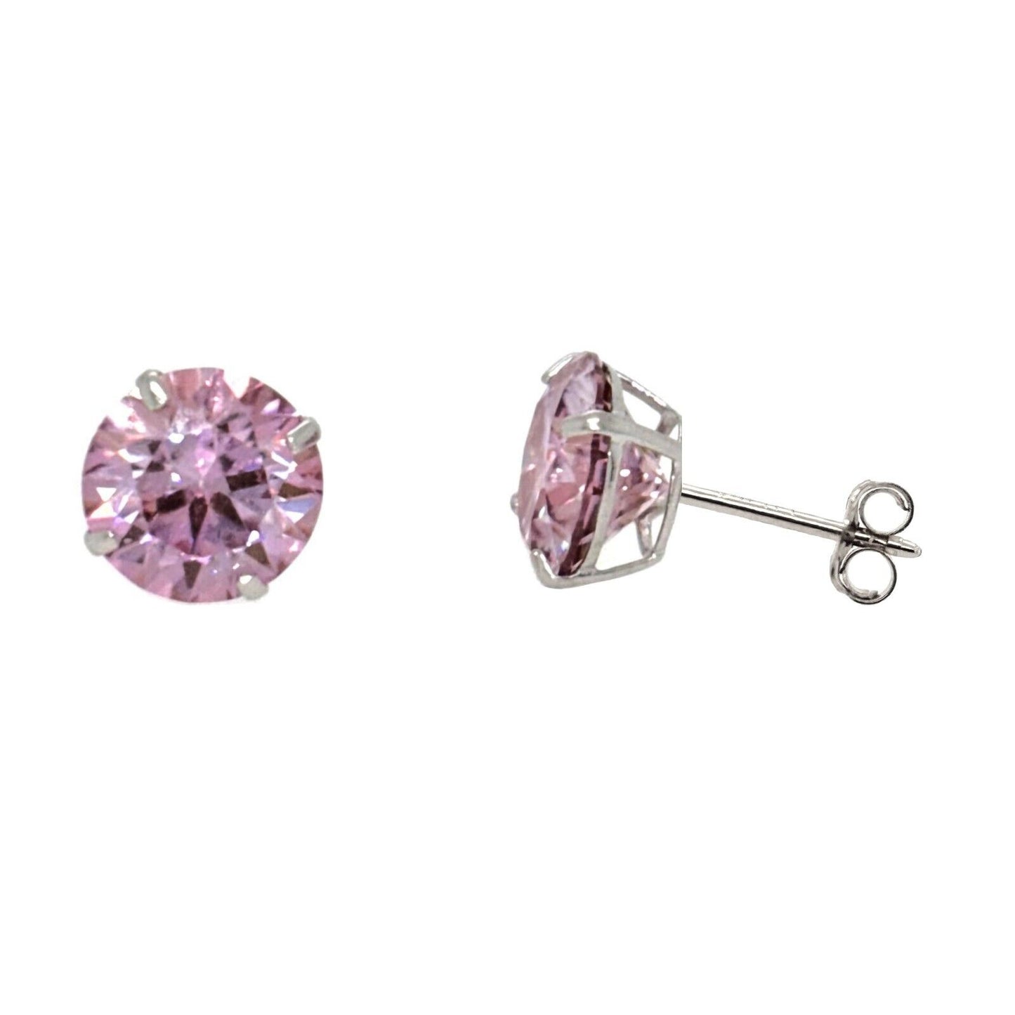 14K Gold GRA Certified D-VVS1 Round Pink Moissanite Push Back Studs Earrings