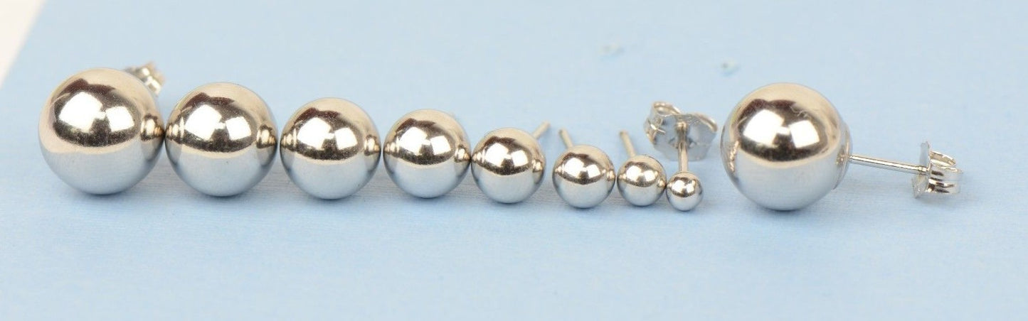 925-Sterling-Silver-Round Ball Stud Earrings High Polished
