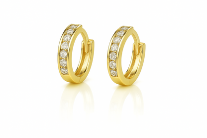 14k Yellow and White Gold CZ Huggie Hoop Earrings