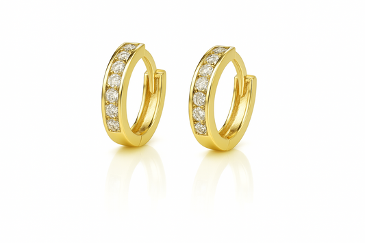 14k Yellow and White Gold CZ Huggie Hoop Earrings