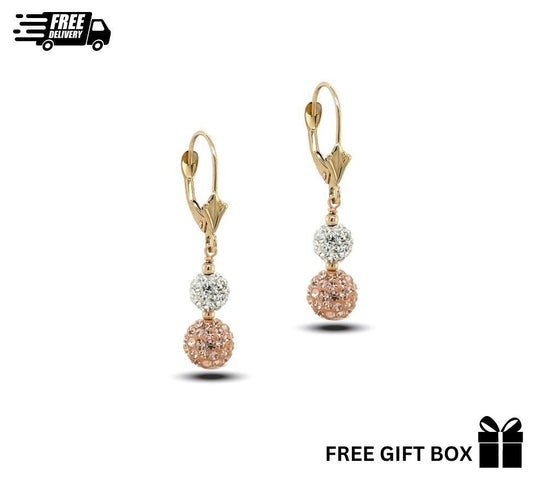 14K Yellow Gold Leverback Dangle Earrings with Genuine Czech Crystals