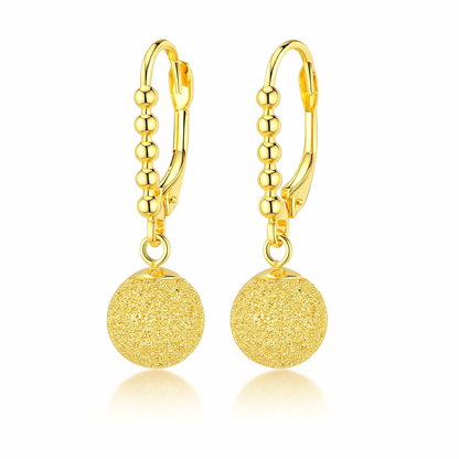 14k Yellow Gold Dangle Laser Cut Ball Leverback Pierced Earrings