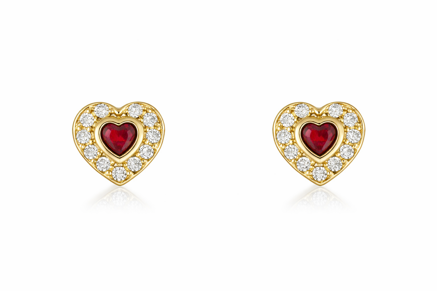 14k Solid Yellow Gold Halo Heart Stud Earrings
