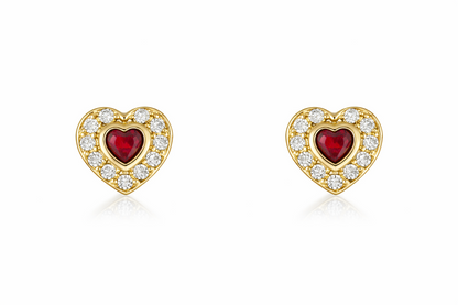 14k Solid Yellow Gold Halo Heart Stud Earrings