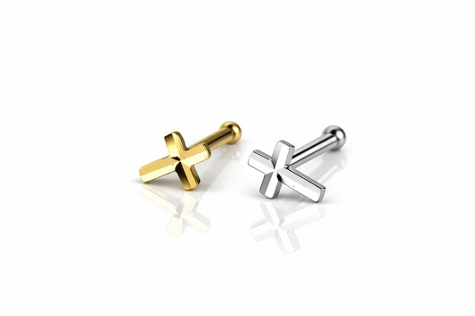14k Yellow or White Gold Cross Nose Piercing Stud