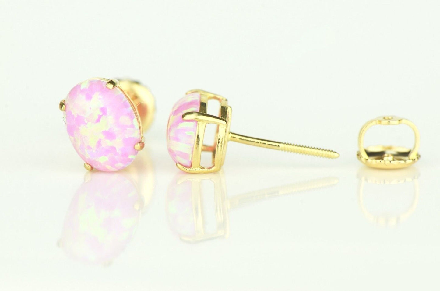 14k Yellow or White Gold Oval Opal Stud Earrings / Screw Back