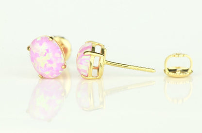 14k Yellow or White Gold Oval Opal Stud Earrings / Screw Back