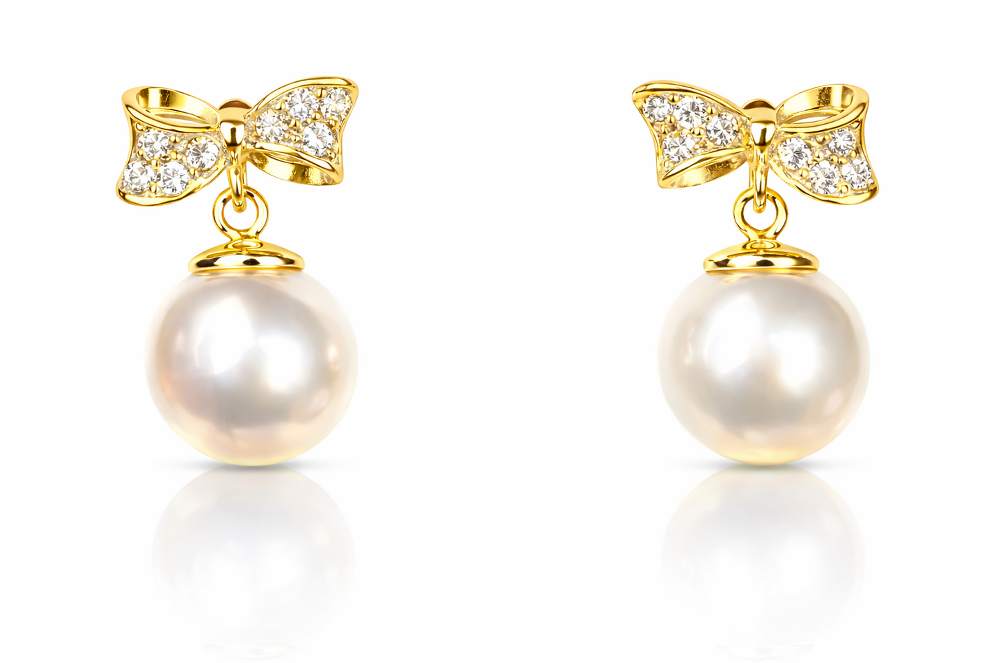 14k yellow white gold bow tie pearl cz stud earring freshwater