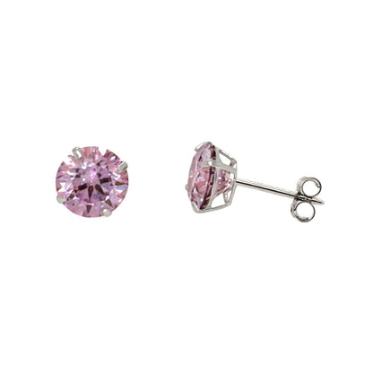 14K Gold GRA Certified D-VVS1 Round Pink Moissanite Push Back Studs Earrings