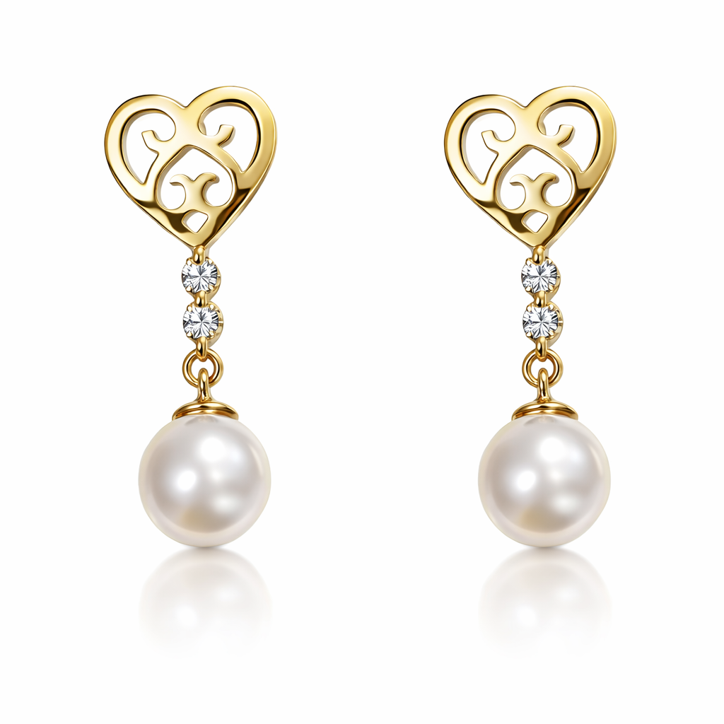 14K Gold Dangle Earrings With Genuine Freshwater Cultured Pearl 5mm Screw Back