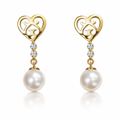 14K Gold Dangle Earrings With Genuine Freshwater Cultured Pearl 5mm Screw Back