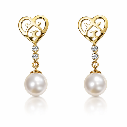 14K Gold Dangle Earrings With Genuine Freshwater Cultured Pearl 5mm Screw Back