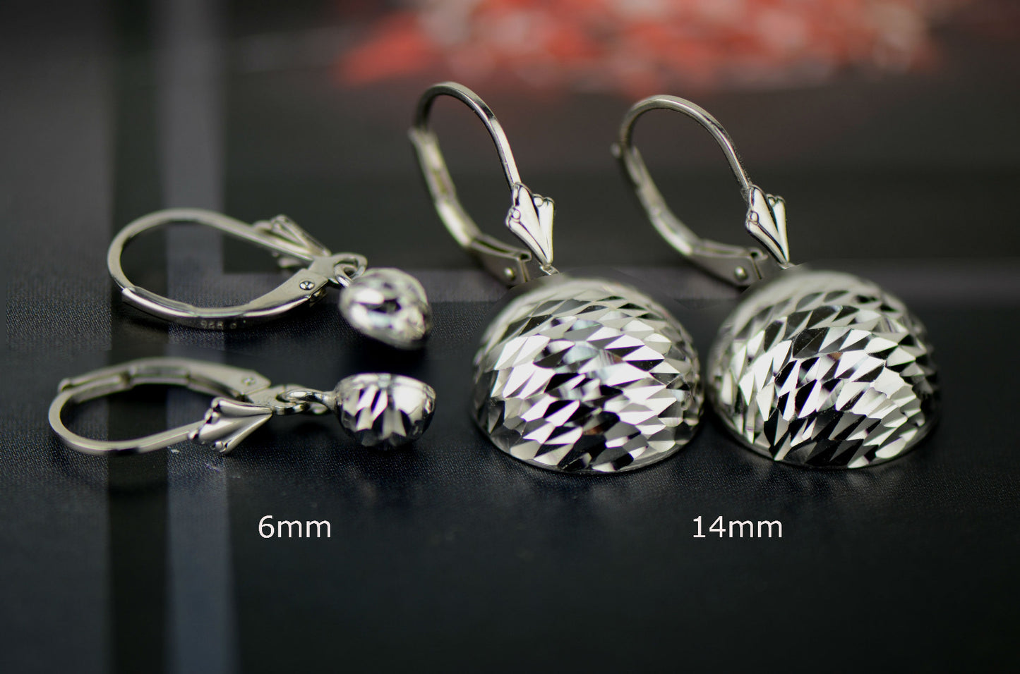 925 Sterling Silver Half ball Rround Shaped Lverback stud Earrings for Women