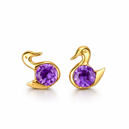 14k Yellow Gold Duck Birthstone Stud Earrings Screw Back