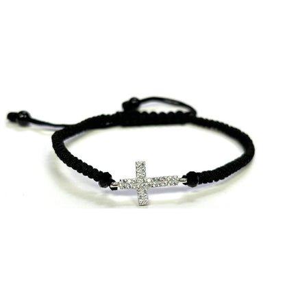925 Sterling Silver String CZ Bracelet Cross 6" Adjustable to 11"