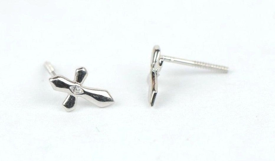 14K Yellow or White Gold Cubic Zirconia CZ Cross Earrings
