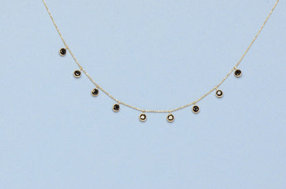 14K Yellow Gold Black CZ Necklace By The Yard With Round Shaped