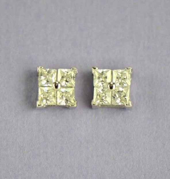 14K Yellow or White Gold Fancy Square CZ Stud Earrings