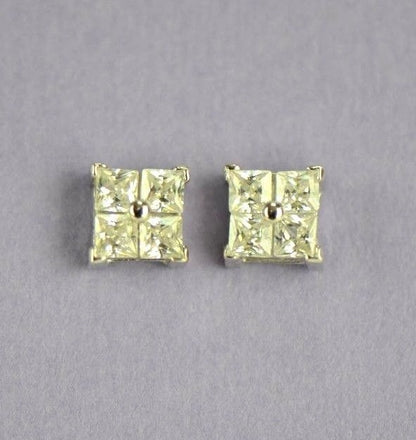 14K Yellow or White Gold Fancy Square CZ Stud Earrings