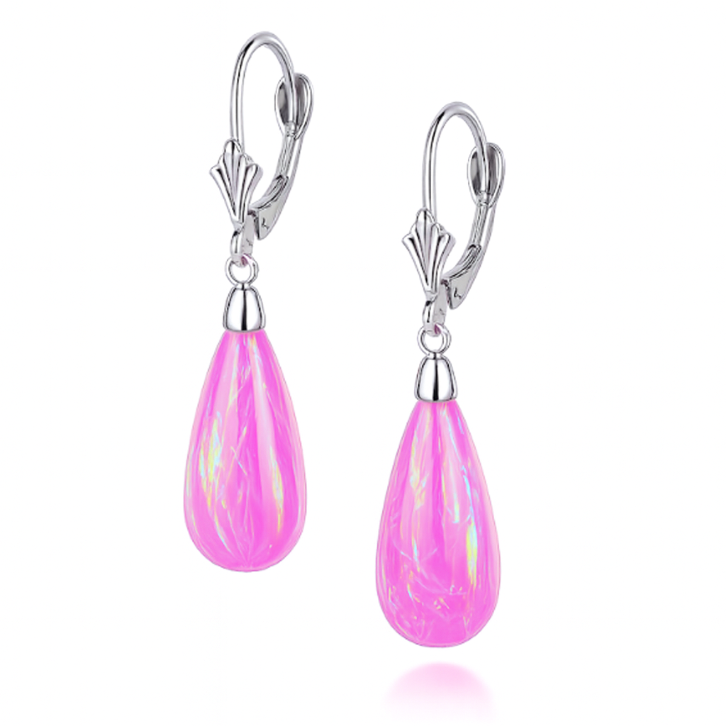 14k White Gold Opal Leverback Earrings