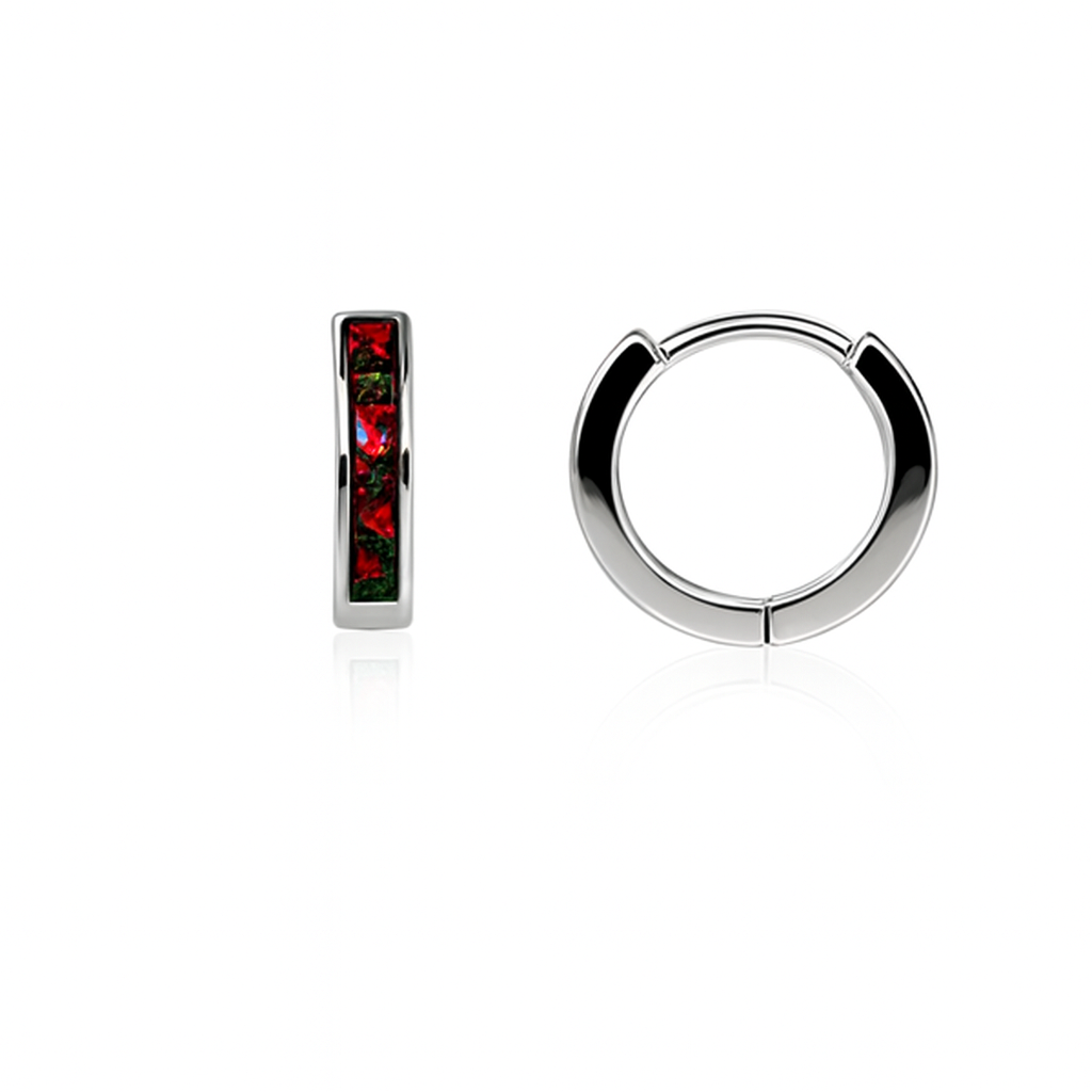 14k White Gold One Row Black Opal Huggie Hoop Earrings