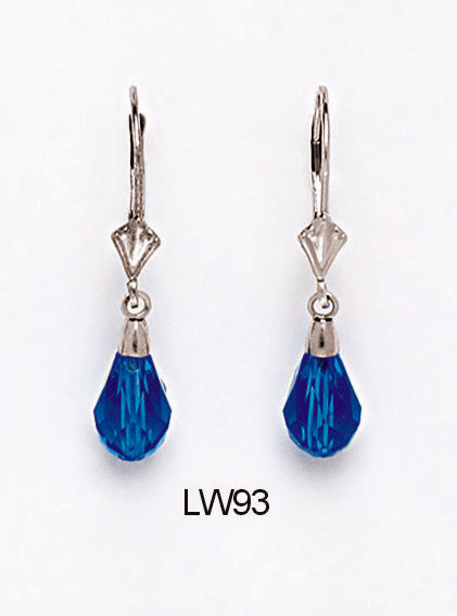 14k White Gold Tear Drop Dangle leverback Earrings
