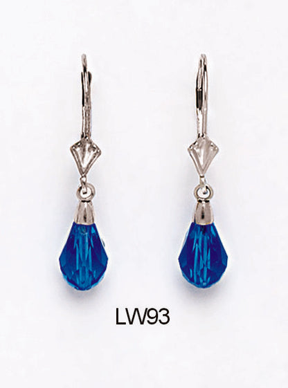14k White Gold Tear Drop Dangle leverback Earrings