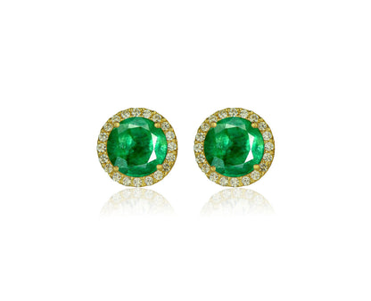 14K Yellow Gold 10mm Round Halo CZ Stud Push Back Earrings