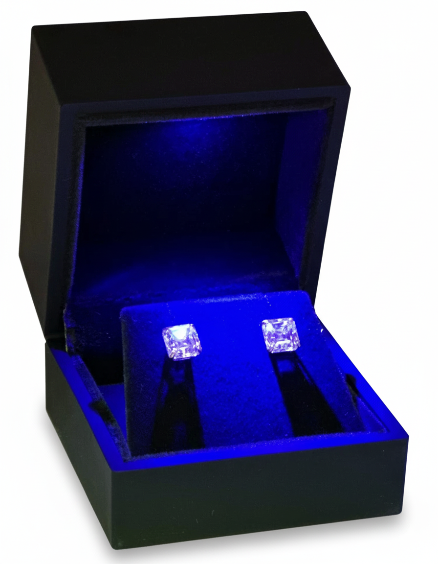 14K Gold GRA Certified D-VVS1 Asscher Moissanite Push Back Studs Earrings