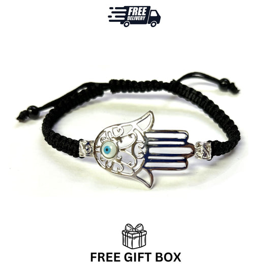 925 Sterling Silver  Hamsa Bracelet 6" Adjustable to 11"